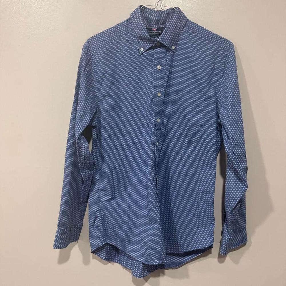 Vineyard Vines Blue Fish Print Slim Fit Murray Shirt medium men’s
